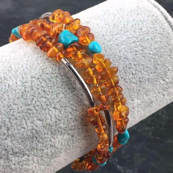 Jay King Amber & Turquoise Gemstone Bracelet & Earrings - Picture 12 of 12